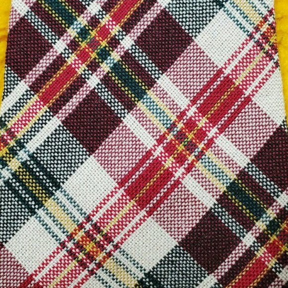 1970s GIMBELS VINTAGE WOOL ~ FAT FATTIE MENS TIE ~ BROWN GREEN RED PLAID ~ 57" - Picture 1 of 4